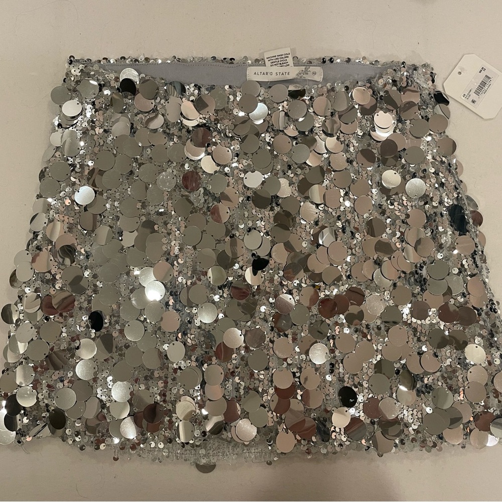 Silver Sequin Mini Skirt